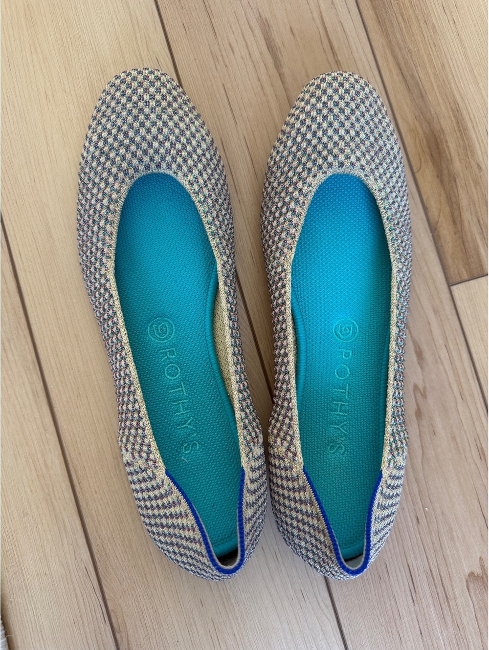 Rothys The Flat Gold Metallic Sparkle Knit Ballet Flats Womens Size 10
